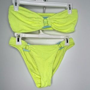 Bright yellow strapless bikini